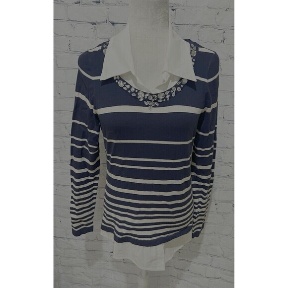 International concept INC Pullover Long sleeves Striped Studded crew M - Picture 1 of 6
